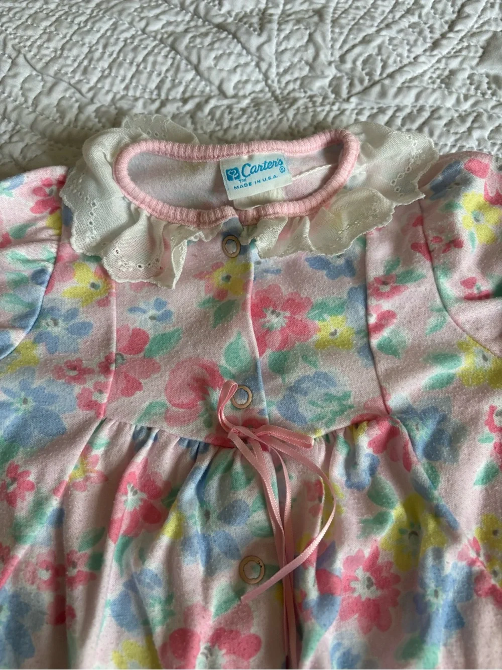 Vintage CartersFloral Baby Romper with Lace Trim - Pink Multicolor